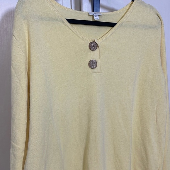 J.Jill Women’s Yellow Long Sleeve Sweater Top Sz XL 2 Button V Neck Comfy - Picture 7 of 11